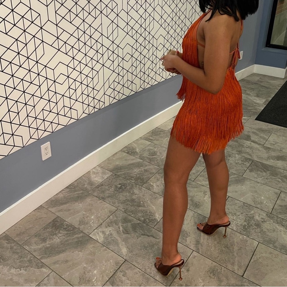 Dark Orange Fringe Romper / Halter